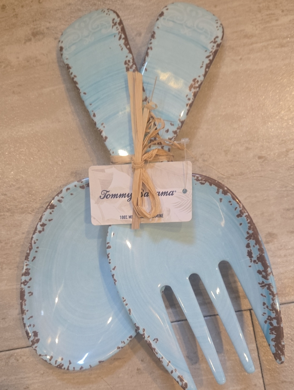 New Tommy Bahama Melamine Sea Foam Green Rustic Salad Tongs